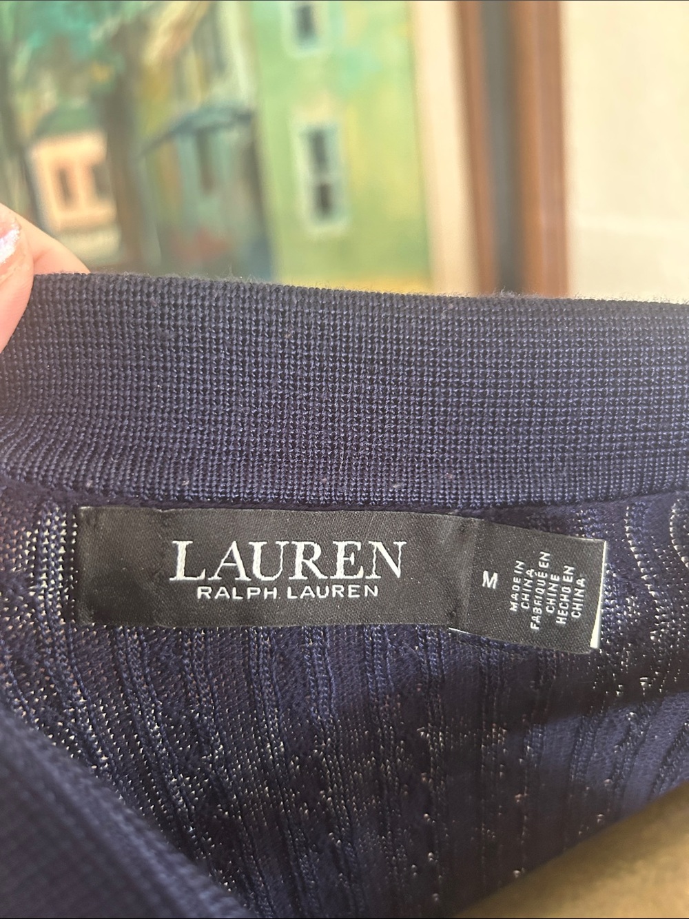 Lauren Ralph Lauren Navy Blue Short-Sleeve Cable Knit Polo Sweater